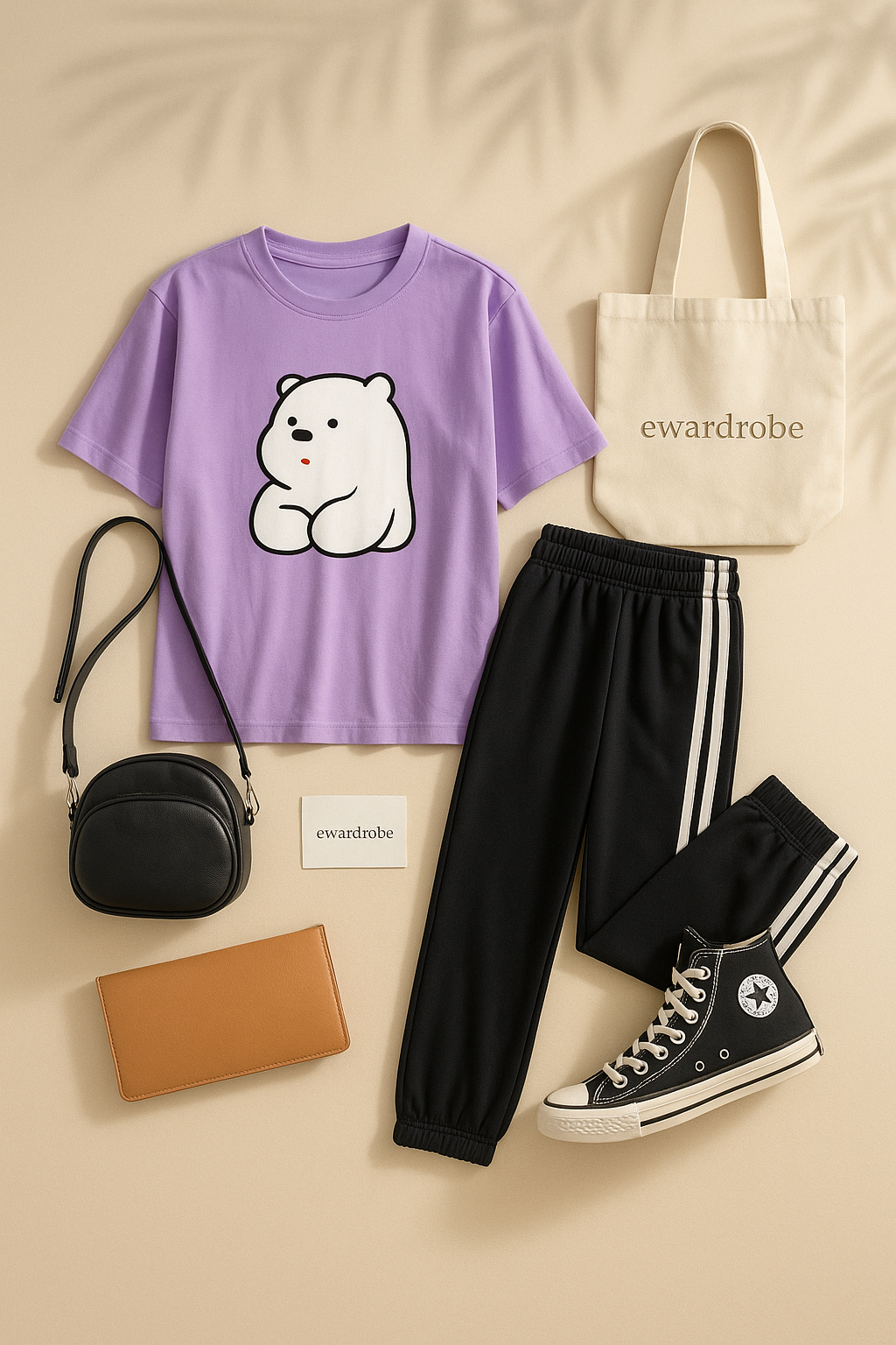 LILAC TSHIRT BIG ICE BEAR WITH 3 STRIPES TROUSER
