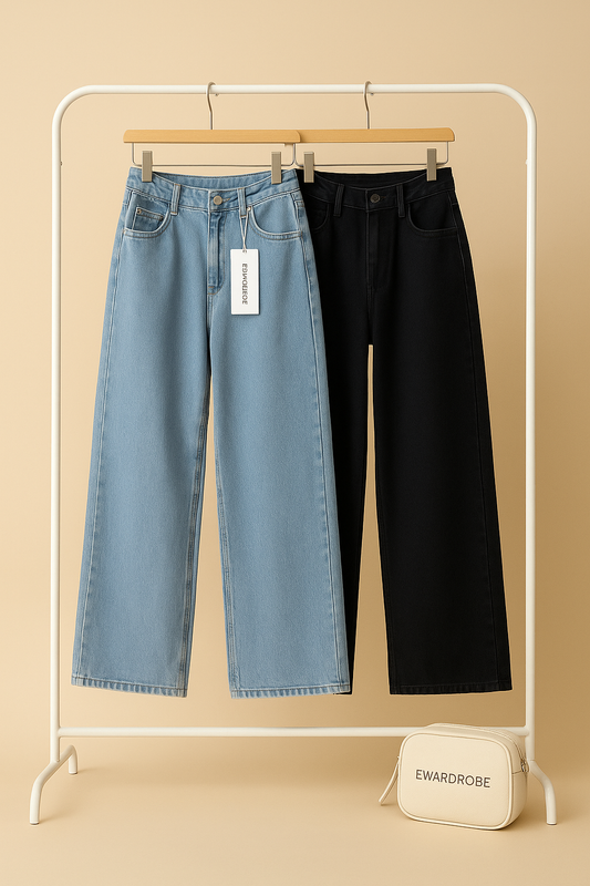 PACK OF 2 WIDE LEG JEANS ( SKY BLUE AND BLACK )