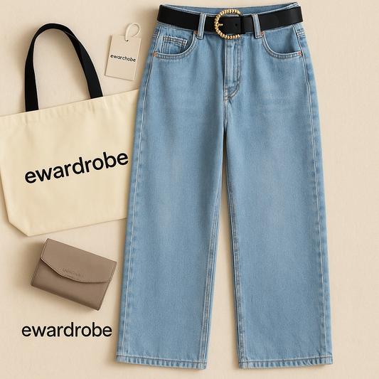 HIGH WAISTED ICE BLUE WIDE LEG JEANS