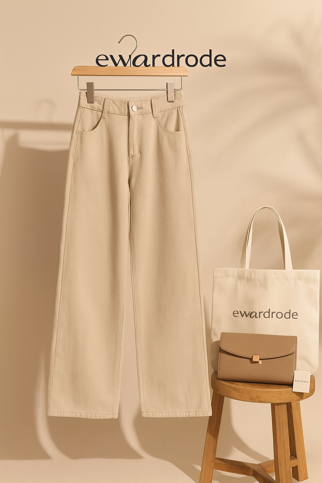 BEIGE WIDE LEG JEANS