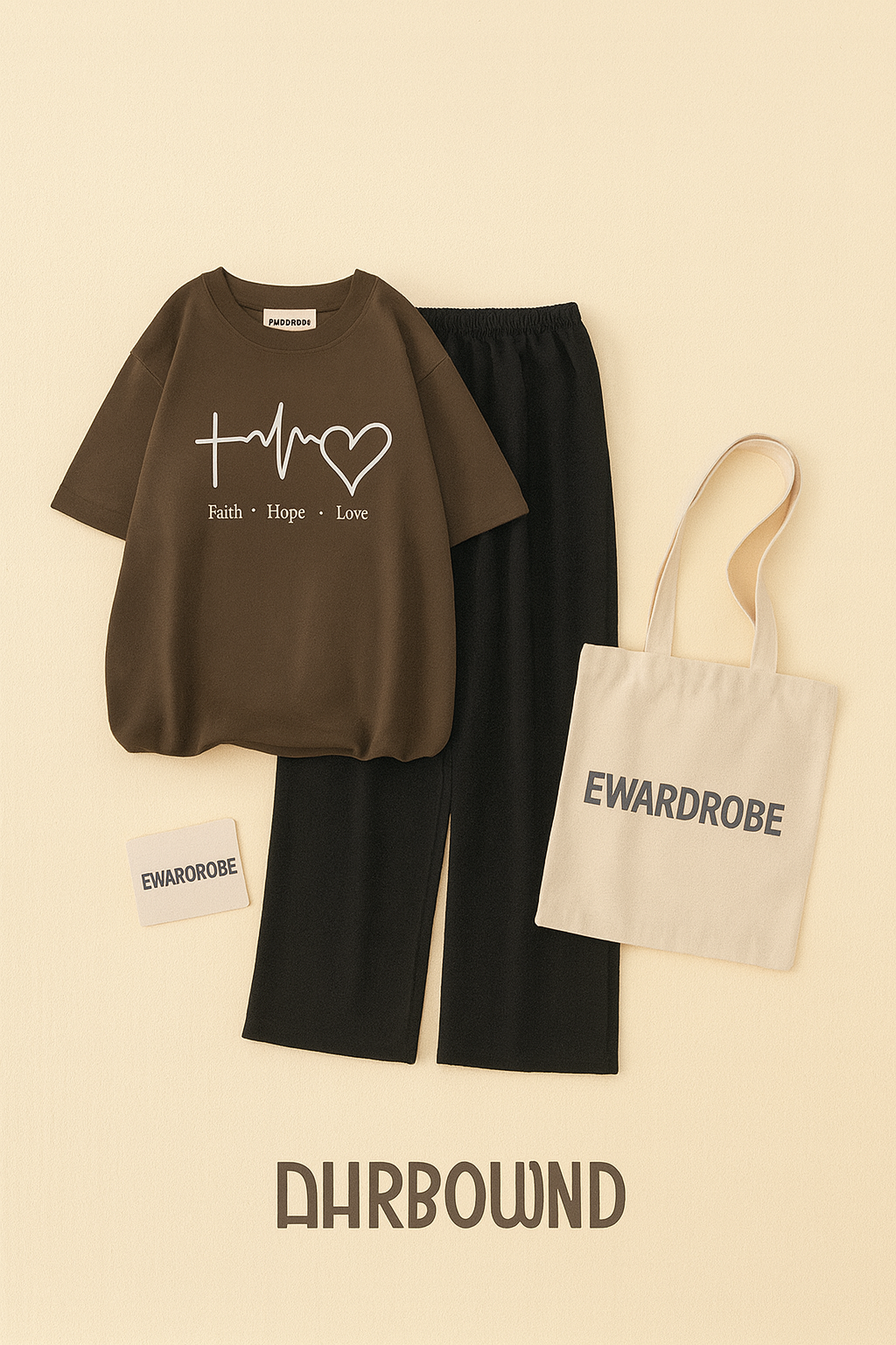 BROWN TSHIRT WITH FAITH LOVE HOPE WITH BLACK FLAPPER