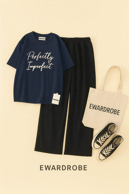 NAVY BLUE TSHIRT PERFECTLY IMPERFECT WITH BLACK FLAPPER