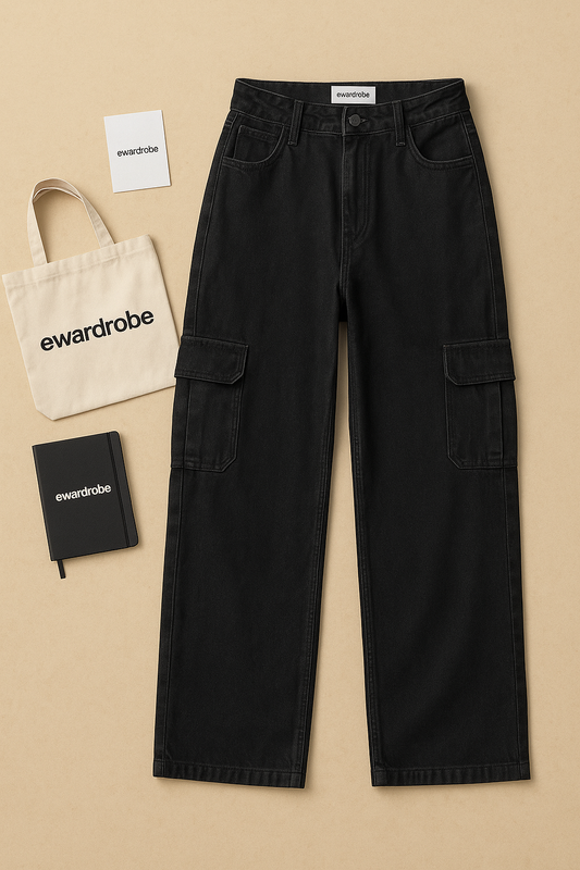 BLACK CARGO WIDE LEG JEANS