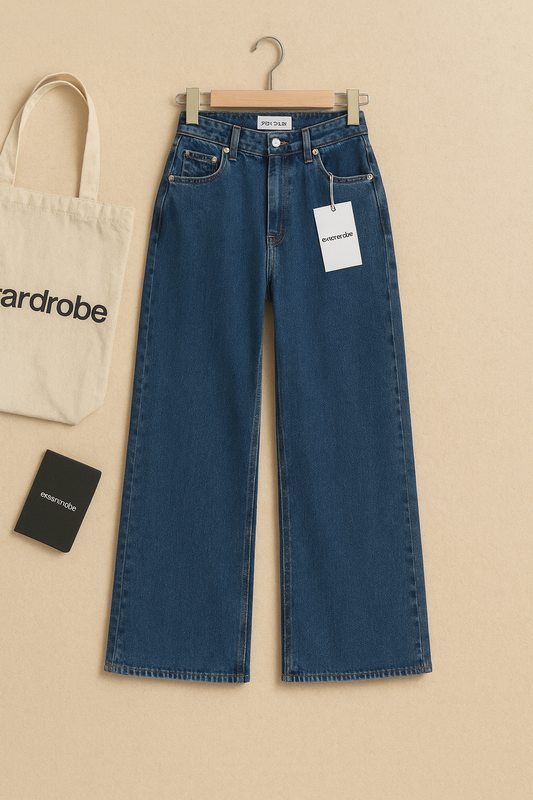 HIGH WAISTED MID BLUE WIDE LEG JEANS