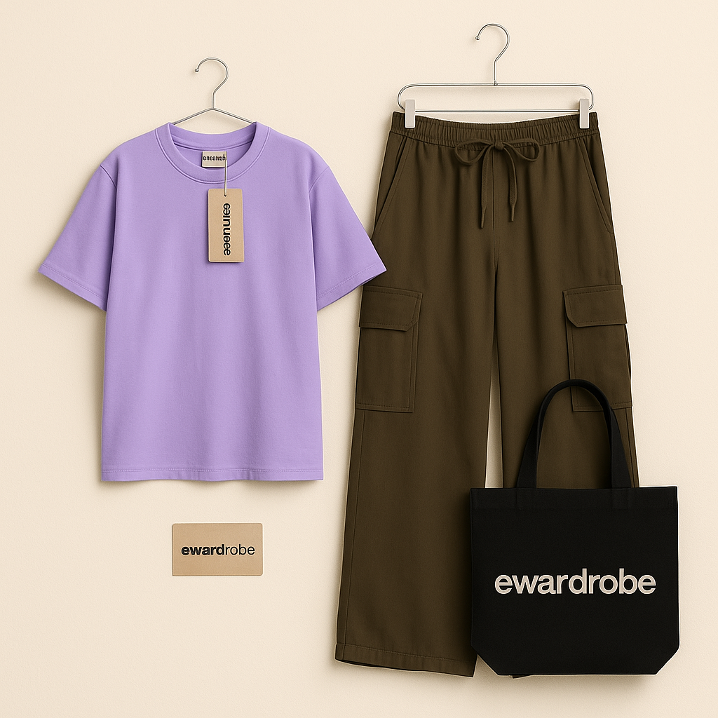 LILAC TSHIRT WITH BROWN CARGO TROUSER