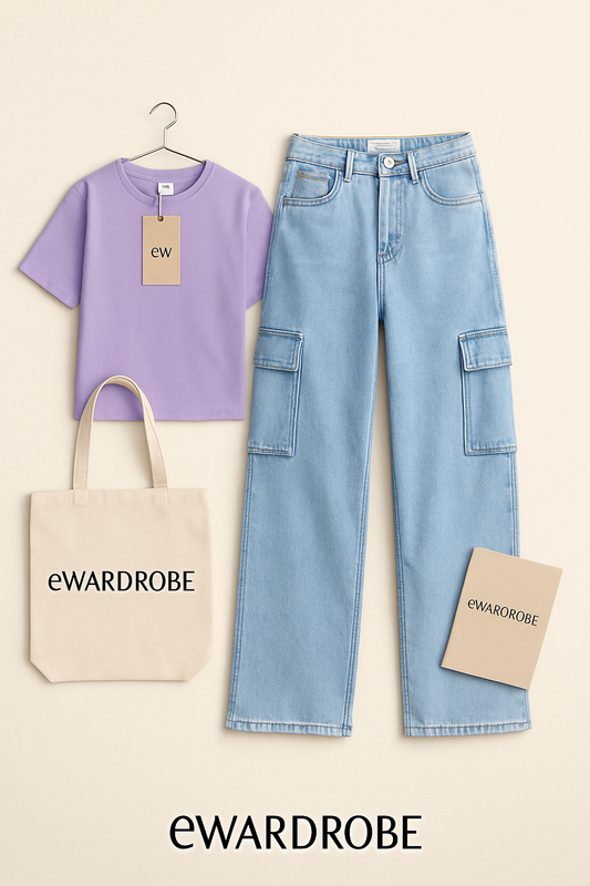 LIALC TEE WITH ICE BLUE CARGO WIDE LEG JEANS