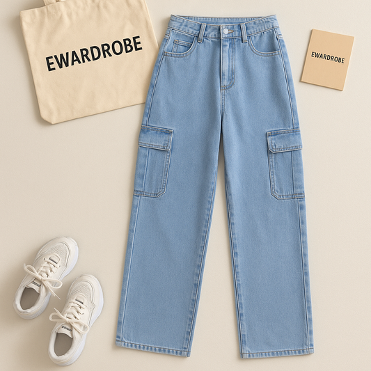 ICE BLUE CARGO WIDE LEG JEANS