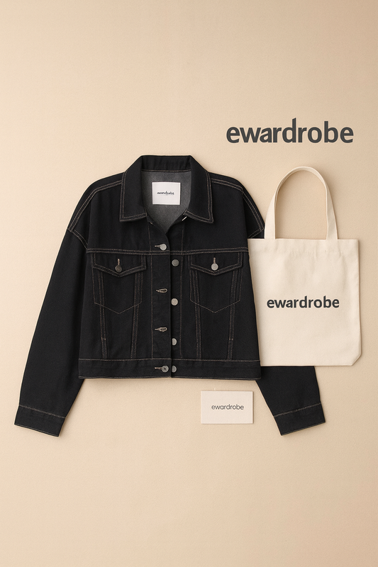 BLACK DENIM JACKET WITH WHITE KNITS