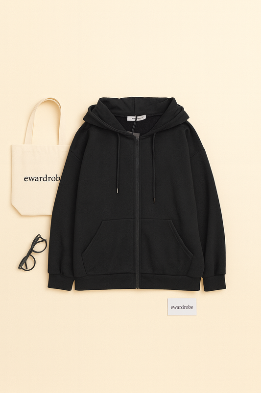 BLACK ZIPPER HOODIE