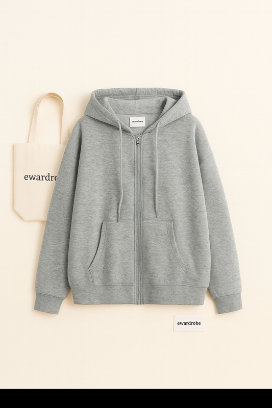 GREY ZIPPER HOODIE