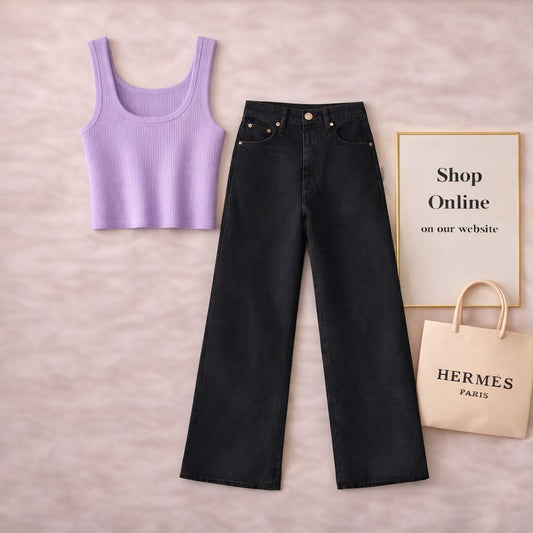 LILAC TANK TOP WITH BLACK WIDE LEG JEANS