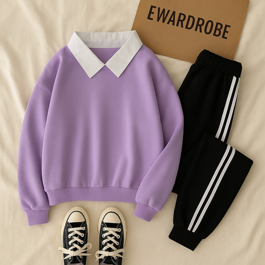 LILAC COLLAR SWEATSHIRT WITH 3 STRIPES TROUSER