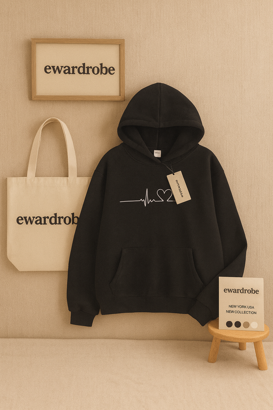 HEART BEAT BLACK HOODIE