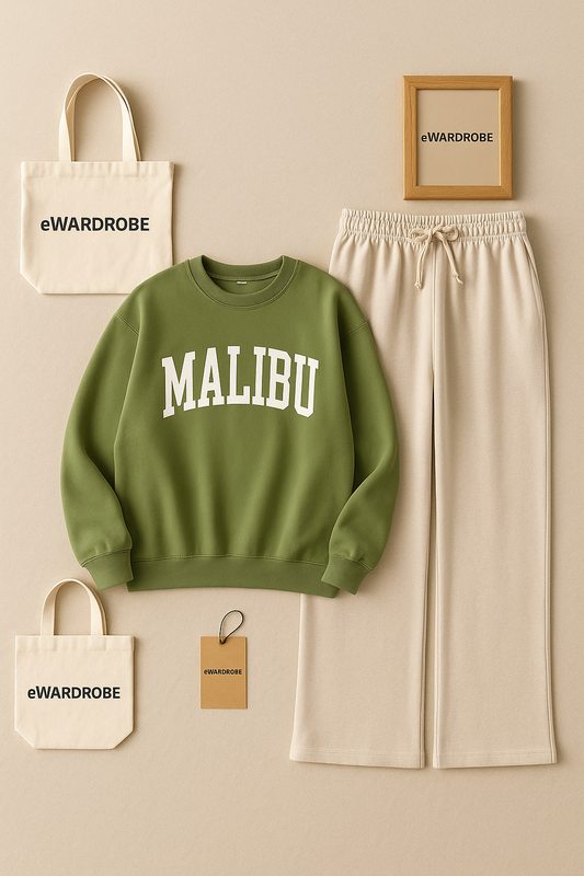 Malibu olive green sweatshirt with beige flapper