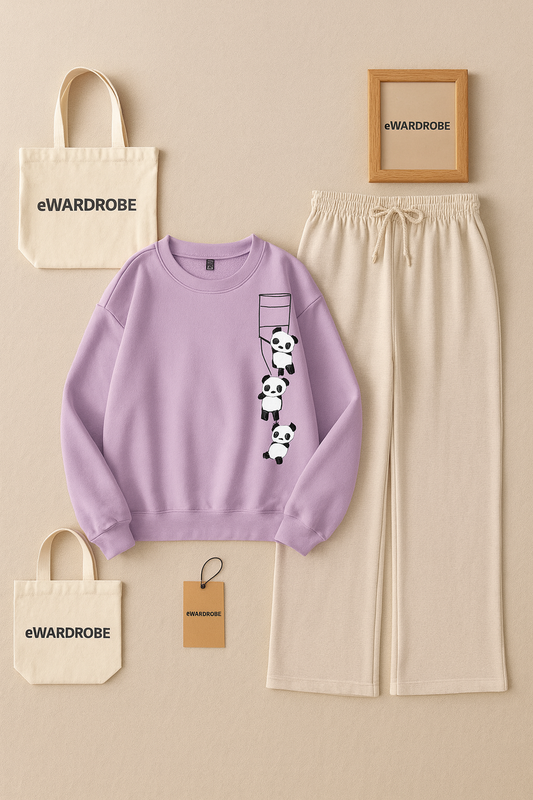 PANDA LADDER LILAC SWEATSHIRT WITH BEIGE FLAPPER