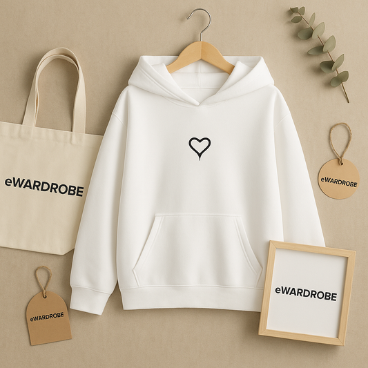 WHITE HOODIE UNFILLED HEART