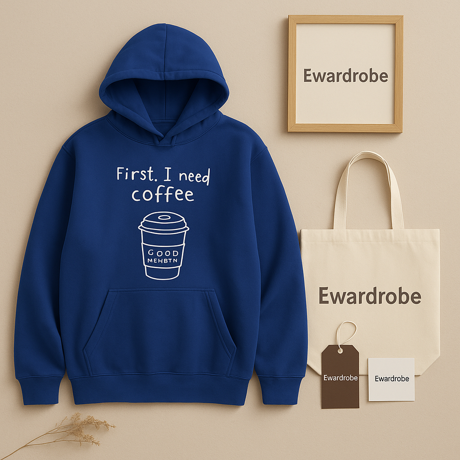 Royal Blue First I Need Coffee Hoodie