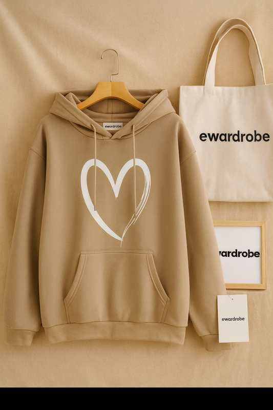SHREDED HEART BEIGE HOODIE