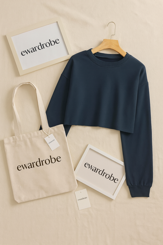 PLAIN NAVY BLUE CROP SWEATSHIRT