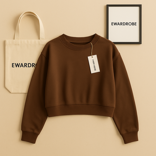 PLAIN BROWN CROP SWEATSHIRT