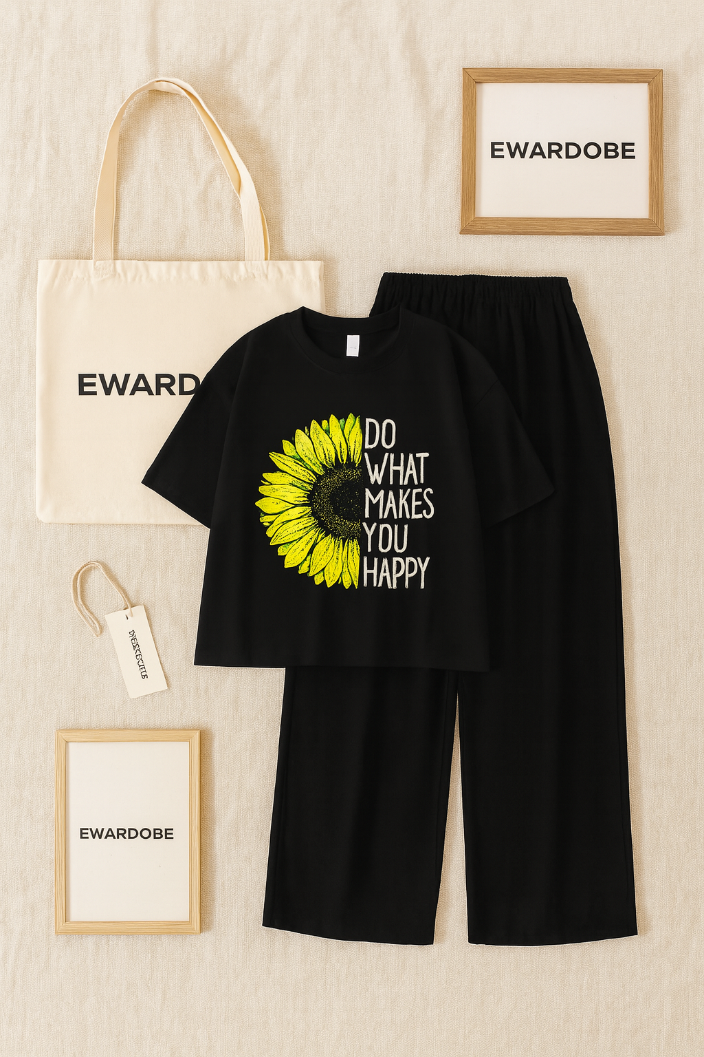 BLACK TSHIRT DO WHAT MAKES YOU HAPPY SUNFLOWER WITH BLACK FLAPPER