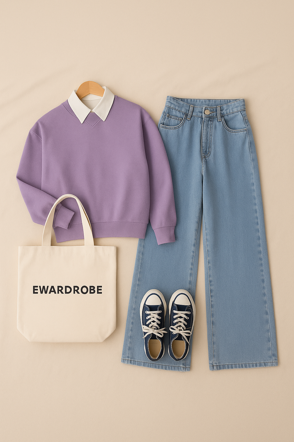Lilac / Sea Blue Collar sweat and wideleg jeans