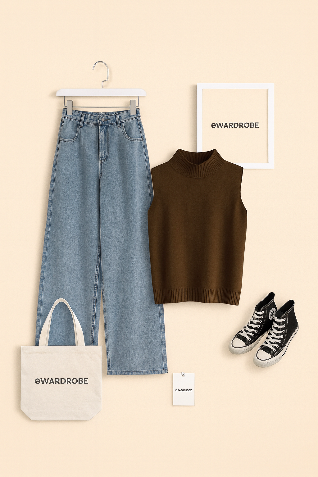 COFFE BROWN TANK TOP WITH ICE BLUE WIDE LEG