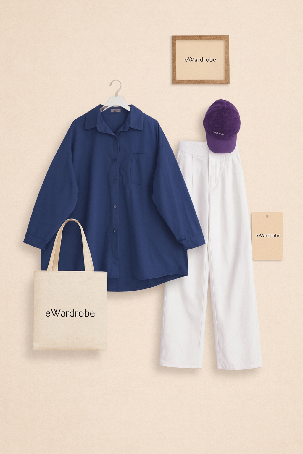 ROYAL BLUE BUTTON SHIRT WITH WHITE WIDE LEG JEANS