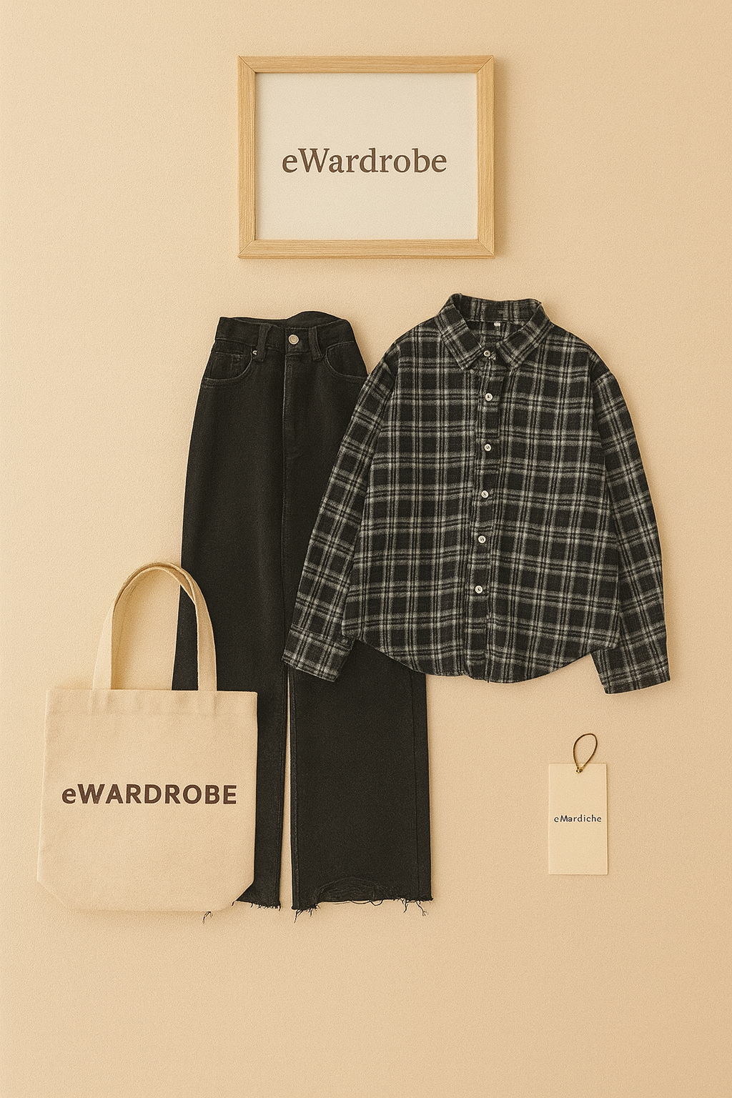 BLACK SIMPLE CHECK WITH BLACK WIDE LEG