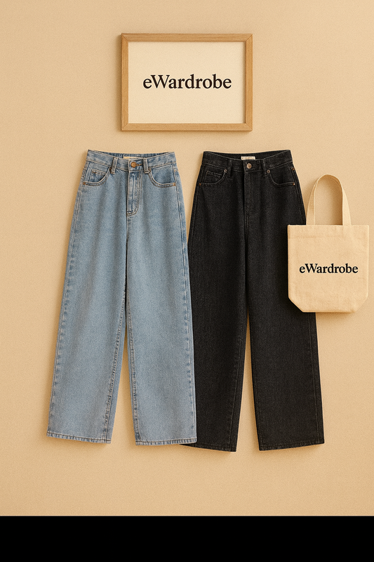 PACK OF 2 WIDE LEG JEANS( ICE BLUE AND BLACK )