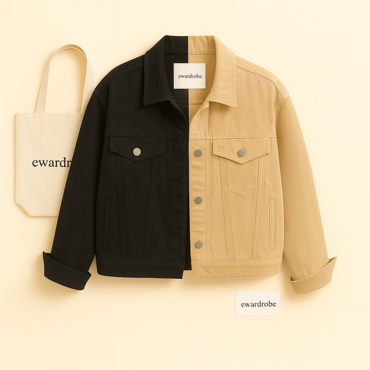 TWO TONE BLACK BEIGE DENIM JACKET