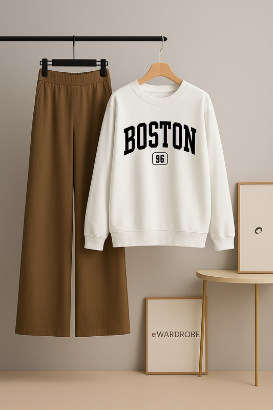 BOSTON WHITE SWEATSHIRT WITH BROWN FLAPPER