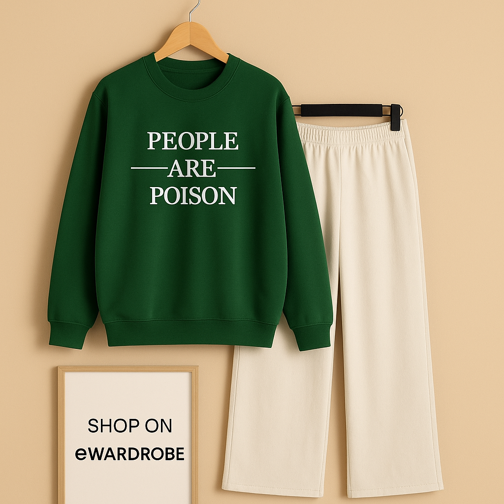 PEOPLE ARE POISON BOTTLE GREEN SWEATSHIRT WITH BEIGE FLAPPER
