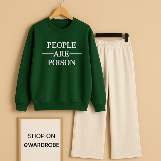PEOPLE ARE POISON BOTTLE GREEN SWEATSHIRT WITH BEIGE FLAPPER