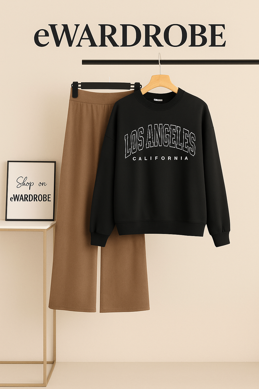 LOS ANGLES BLACK SWEATSHIRT WITH BROWN FLAPPER