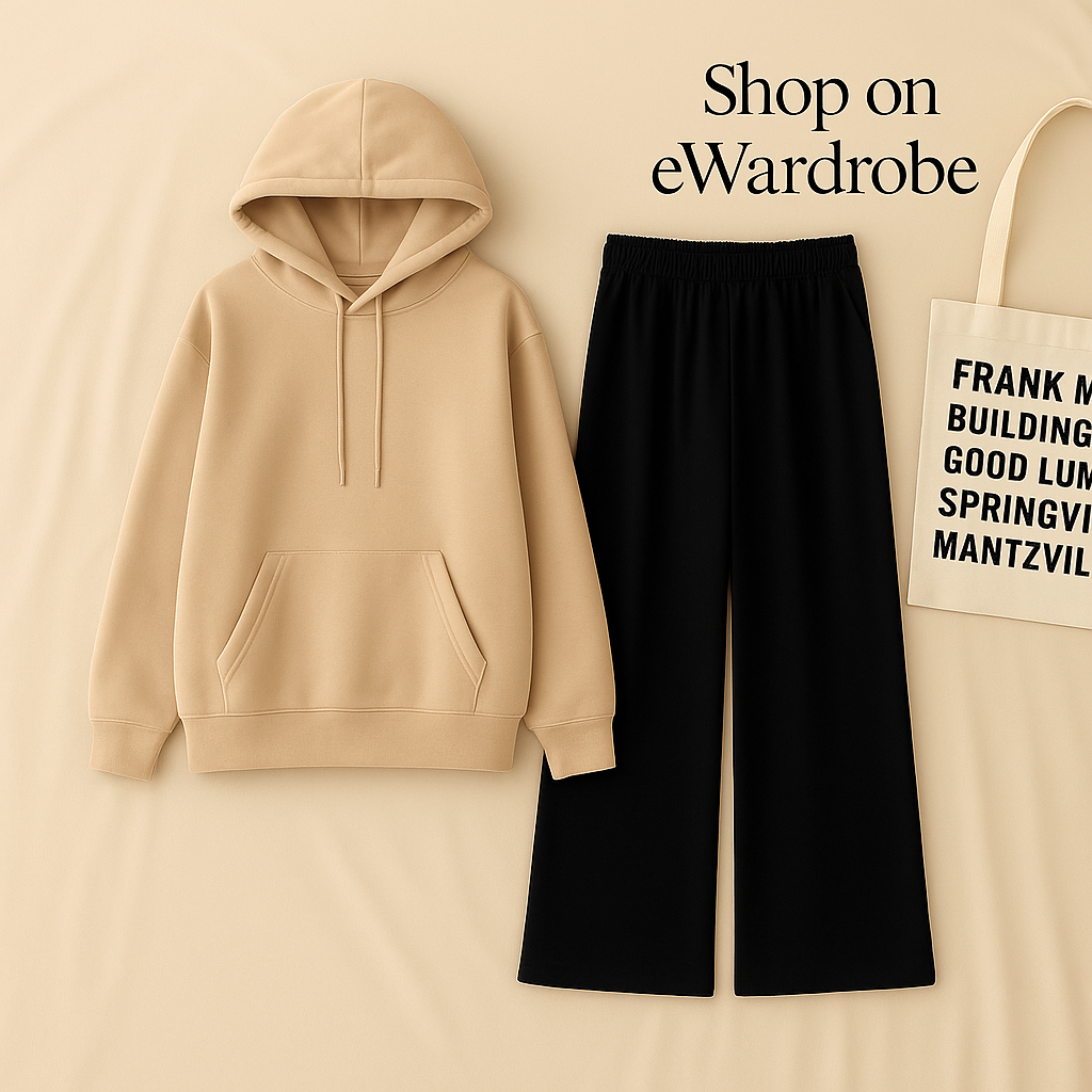 PLAIN BEIGE HOODIE WITH BLACK FLAPPER