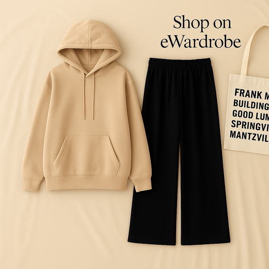 PLAIN BEIGE HOODIE WITH BLACK FLAPPER