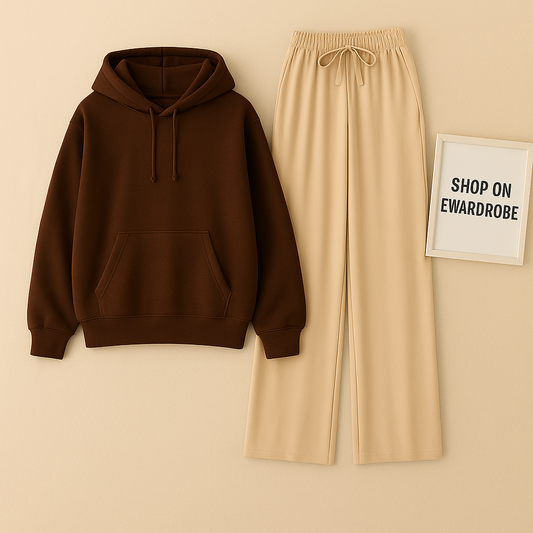 PLAIN BROWN HOODIE WITH BEIGE FLAPPER