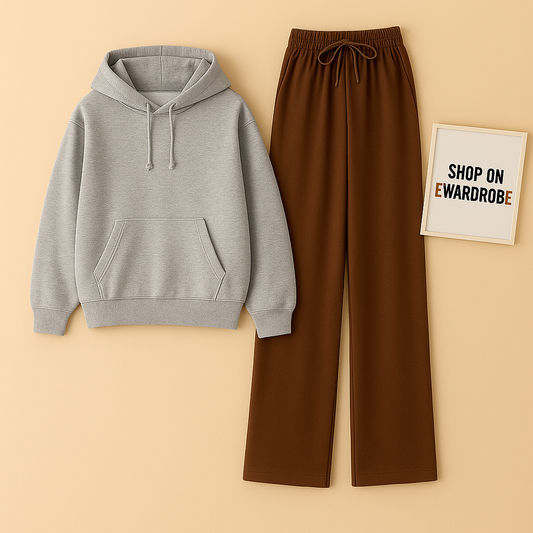 PLAIN GREY HOODIE WITH BROWN FLAPPER