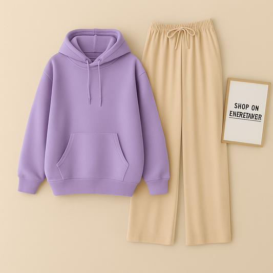 PLAIN LILAC HOODIE WITH BEIGE FLAPPER
