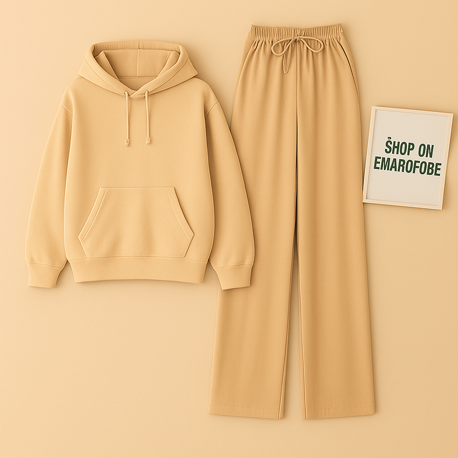 PLAIN BEIGE HOODIE WITH BEIGE FLAPPER