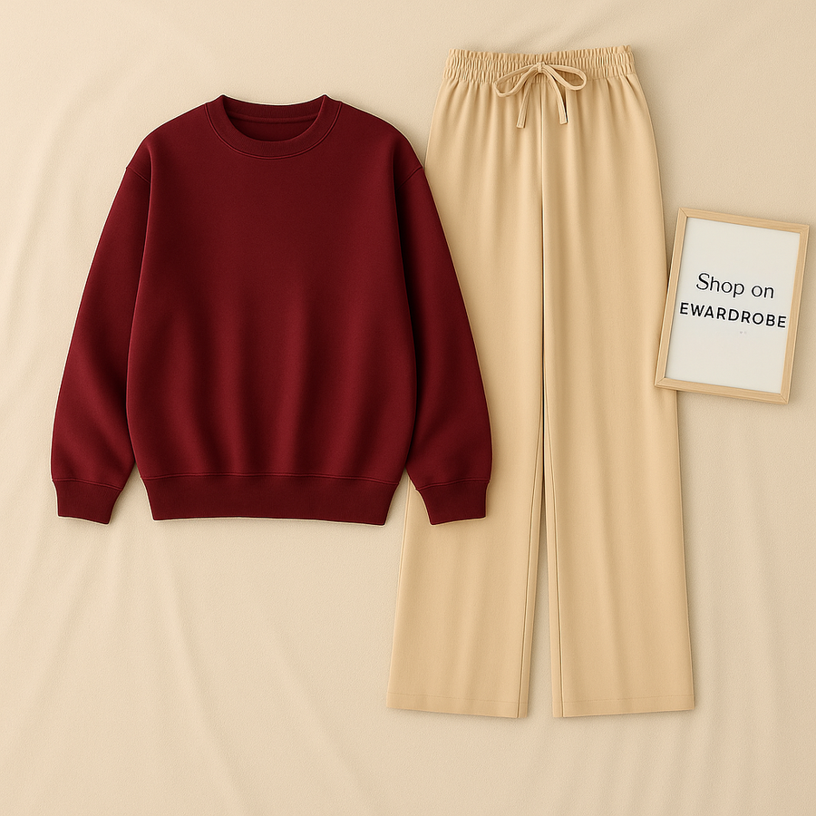 PLAIN MAROON SWEATSHIRT WITH BEIGE FLAPPER