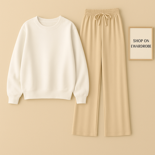 PLAIN WHITE SWEATSHIRT WITH BEIGE FLAPPER