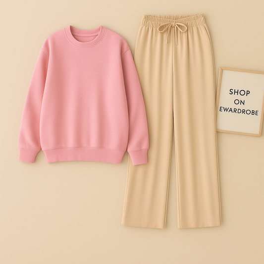 PLAIN PINK SWEATSHIRT WITH BEIGE FLAPPER