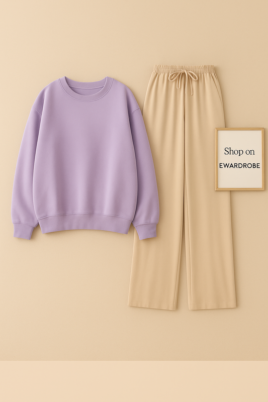 PLAIN LILAC SWEATSHIRT WITH BEIGE FLAPPER