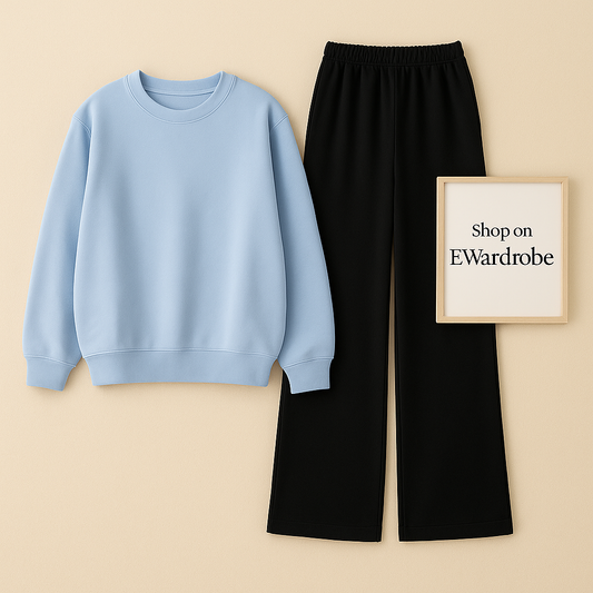 PLAIN SKYBLUE SWEATSHIRT WITH BLACK FLAPPER
