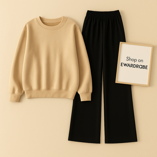 PLAIN BEIGE SWEATSHIRT WITH BLACK FLAPPER