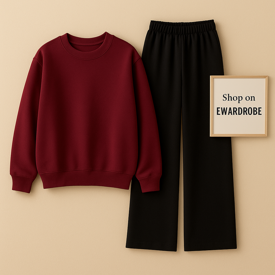 Plain Maroon Sweatshirt With Black Flapper