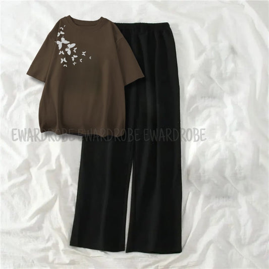 BROWN TSHIRT SHOULDER BUTTERFLIES WITH BLACK FLAPPER