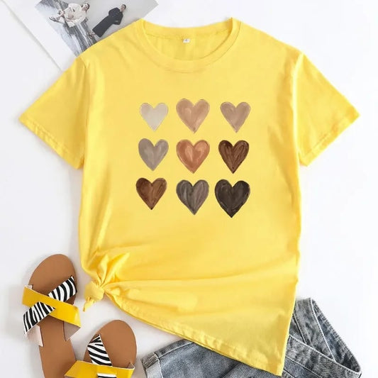 YELLOW TSHIRT BROWN HEARTS